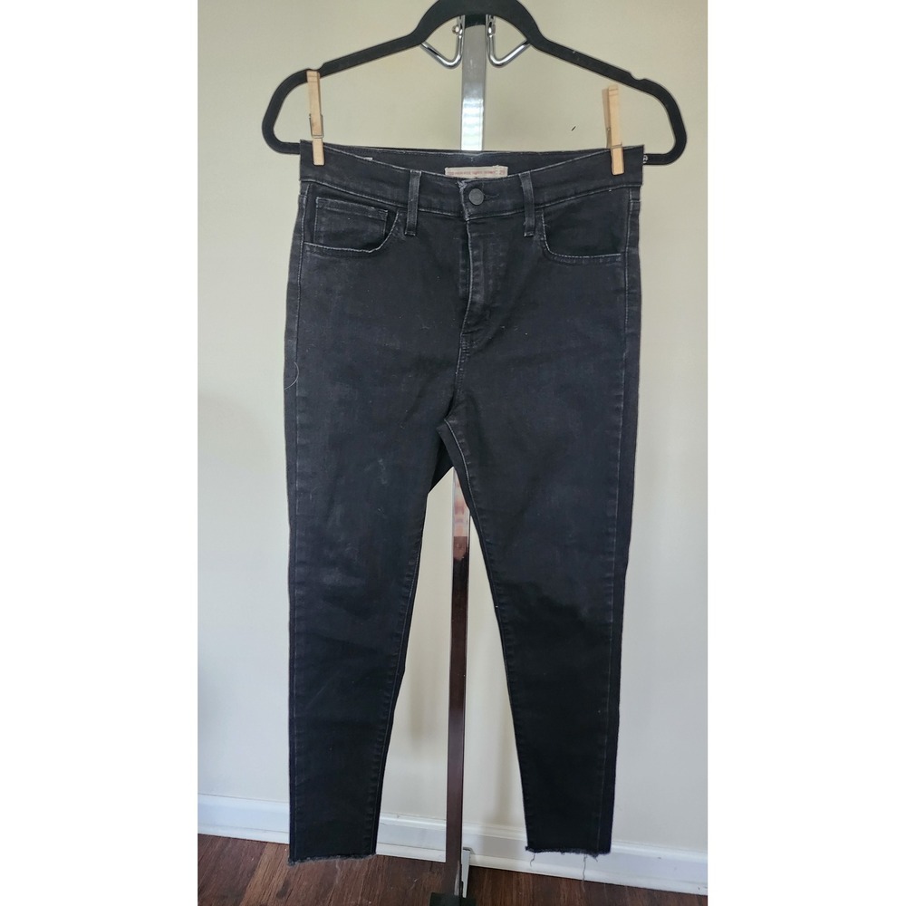 Levis Premium 720 High Rise Super Skinny Jeans Black Raw Hem 29